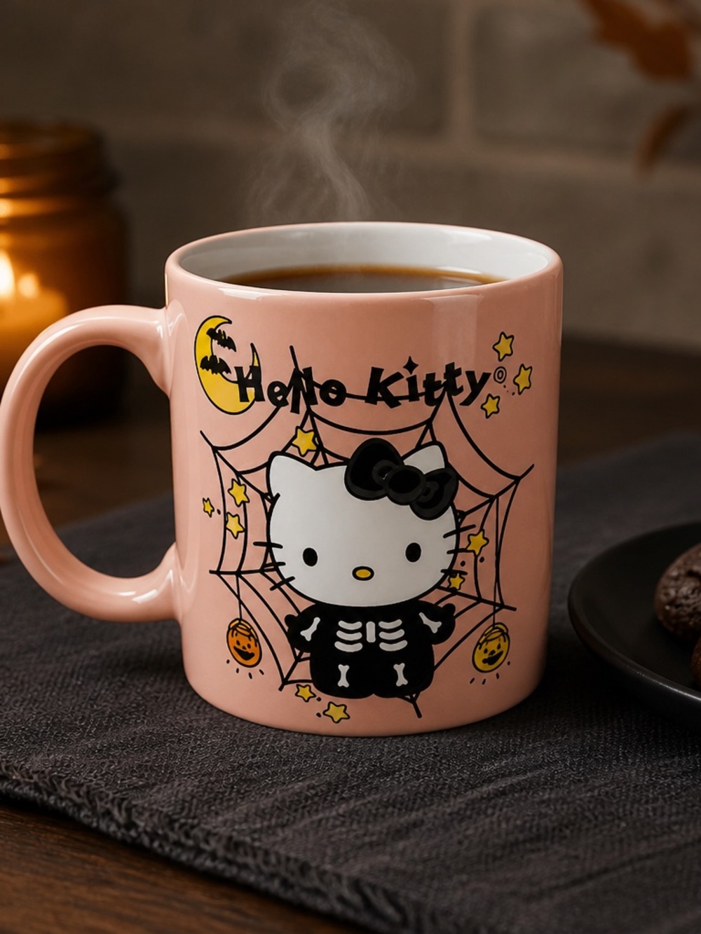 Sanrio Hello Kitty Skeleton Pink Spiderweb Halloween Spooky Ceramic Big Mug 20oz - Picture 8 of 8